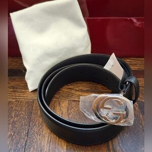 $650 Brand New Gucci Interlocking GG Men's Leather Belt Black 100/38